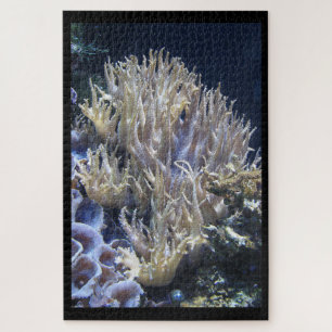 Bleek wit levend koraal in het donkere zeewater legpuzzel