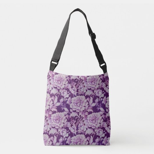 Bleek Wit/Violet herhaal roos Crossbody Tas (Voorkant)