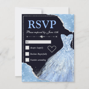 Bleekblauwe glitter glam golven & jurk Sweet 16 RSVP Kaartje