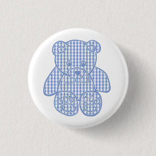 Bleekblauwe Pastel Gingham Teddibeer Ronde Button 3,2 Cm