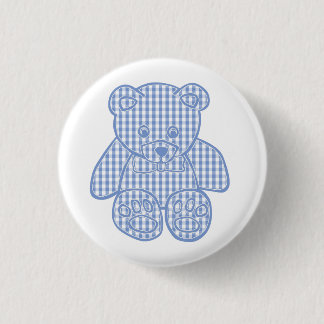 Bleekblauwe Pastel Gingham Teddibeer Ronde Button 3,2 Cm