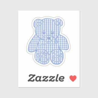 Bleekblauwe Pastel Gingham Teddibeer Sticker