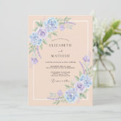 Bleekblauwe Romantische Bloemen Bruiloft Kaart (Staand voorkant)