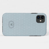 Bleekblauwe witte polkadot omkaderd monogram Case-Mate iPhone case (Achterkant (horizontaal))