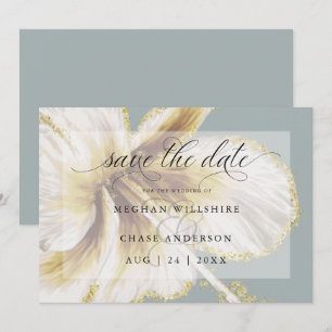 Bleekgele en ivoorkleurige tropische bloem aquarel save the date