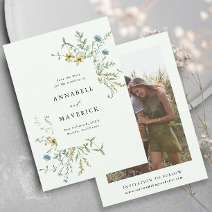 Bleekgroene Delicate Wilde Bloem Boho Trouwfoto Save The Date