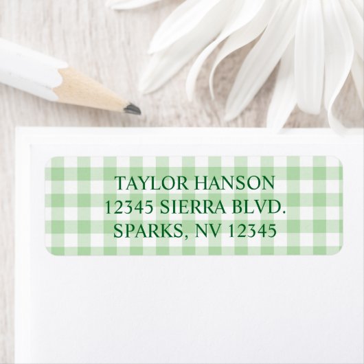 Bleekgroene Gingham Plaid Etiket (Insitu)