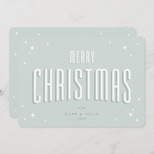 Bleekgroene Kerstmis Retro Sterren Plat Feestdagenkaart (Voorkant / Achterkant)
