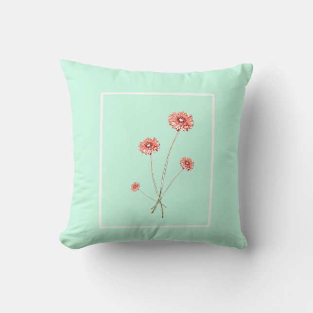 Bleekrode Gerbera Bloem Frame Kussen (Voorkant)
