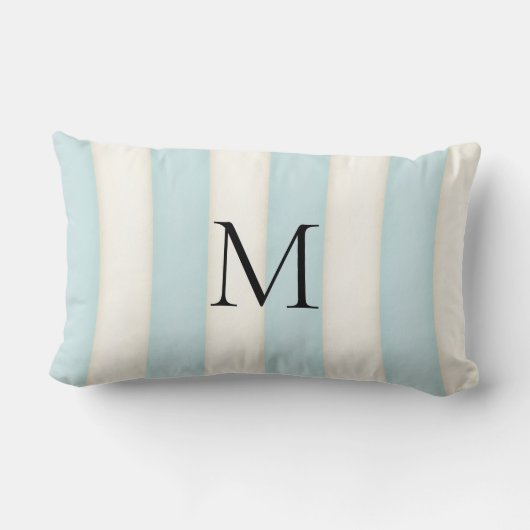 Bleekroze & antiekwitte gestreepte monogram kussen (Achterkant)