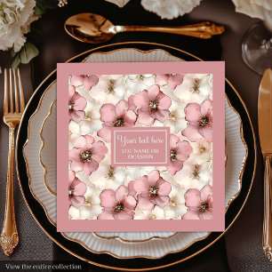 Bleekroze bloemenservet Chic Monogram Aangepaste N Servet