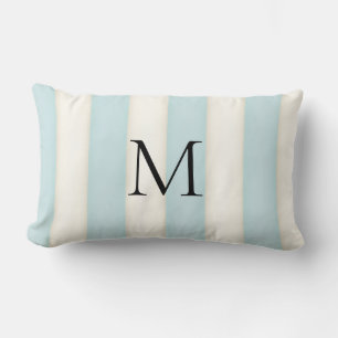 Bleekroze en antieke witte gestreepte monogram kussen