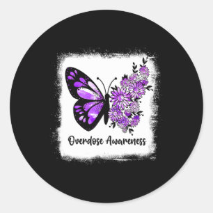 Bleekte Daisy Butterfly Paars Ribbon Overdosering Ronde Sticker