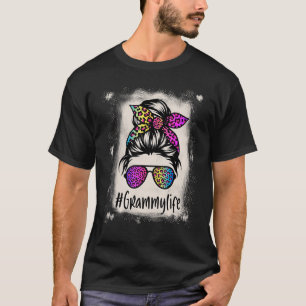Bleekte Grammy life Messy Bun Rainbow Leopard Mot T-shirt