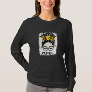 Bleekte Softball Auntie Messy Bun Game Day Moeder T-shirt