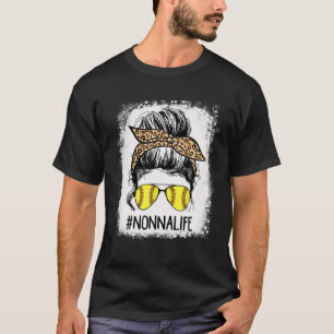 Bleekte Softball Nonna Life Leopard Messy Bun Gam T-shirt