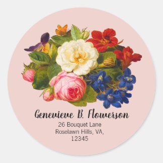Bleke Acacia White Roses Red Blue Floral Butterfly Ronde Sticker