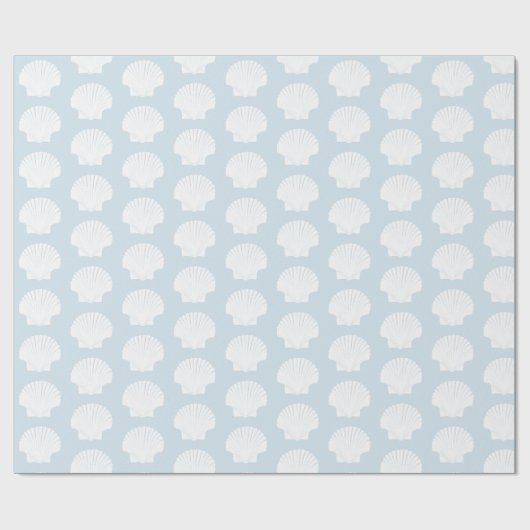 Bleke blauw en witte zee schelpen cadeaupapier (Vlak)