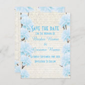 bleke blauwe bloem met uitzondering van de datum aankondigingskaart (Voorkant / Achterkant)