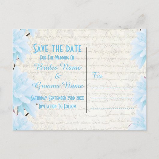 bleke blauwe bloem met uitzondering van de datum aankondigingskaart (Achterkant)