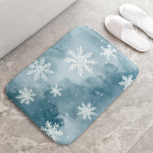 Bleke Blauwe Sneeuwvlokken Aquarel Winter Badmat