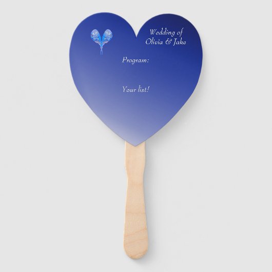 Bleke blauwe vogeltjes in hartvorm op nachtblauw handwaaier (Achterkant)