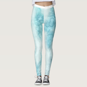 Bleke Blauwe Waterverf Patroon Leggings