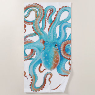 Bleke Blauwgroen blauwe octopus Waterverf Strandlaken