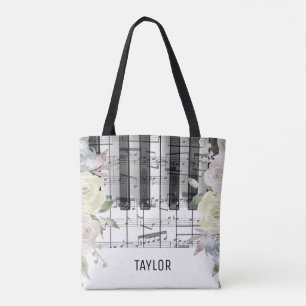 bleke bloemen muzieknoten piano draagtas