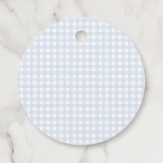 Bleke Blue Gingham Boy's Baby shower Bedankjes Labels (Achterkant)
