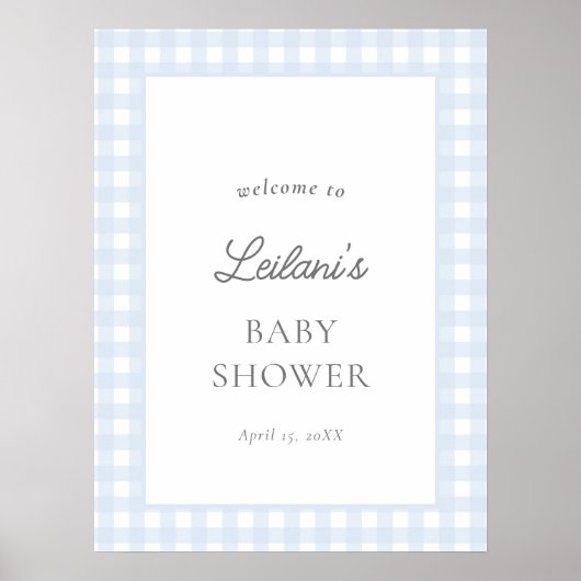 Bleke Blue Gingham Classic Baby Boy Welkomstbord Poster (Voorkant)