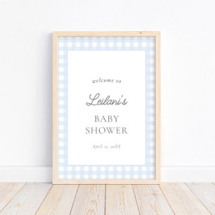 Bleke Blue Gingham Classic Baby Boy Welkomstbord Poster