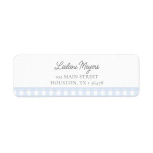 Bleke Blue Gingham Classic Boys Baby shower Adres Etiket