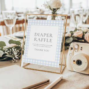 Bleke Blue Gingham Classic Luier Raffle Sign Poster