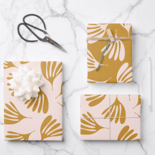 Bleke Blush en Mosterd Wisp Leaves Eigentijds Inpakpapier Vel