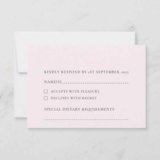 Bleke Blush Licht Roze Plain Solid Achtergrond RSVP Kaartje (Voorkant)