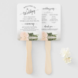 Bleke Blush Peach Roos Elegant Wedding Programma Handwaaier