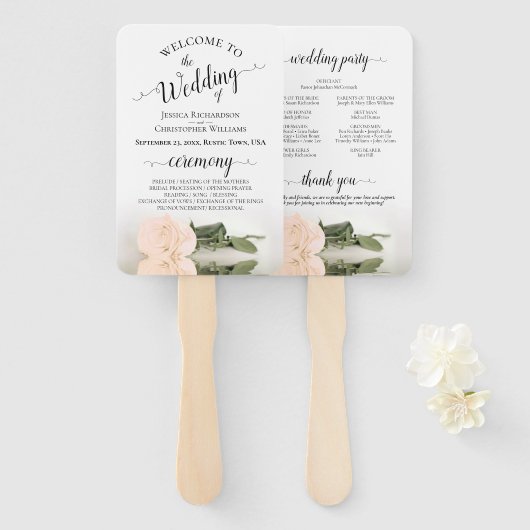 Bleke Blush Peach Roos Elegant Wedding Programma Handwaaier (Voorkant en achterkant)