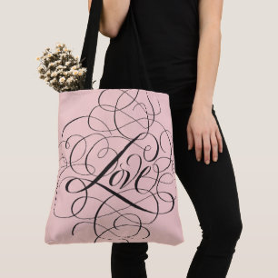 Bleke Blush Roze Bloeiende LOVE Script Lettering Draagtas