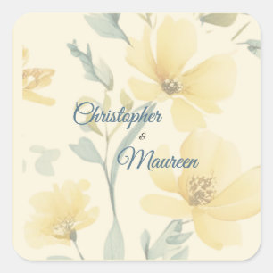 Bleke Boter Geel Zacht Blauw Bloemen Huwelijk Vierkante Sticker