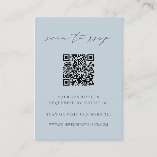 Bleke Coastal Blue QR Code Wedding RSVP Informatiekaartje (Voorkant)
