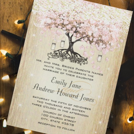 Bleke Dogwood Heart Leaf Tree Gold Wedding Invites Kaart