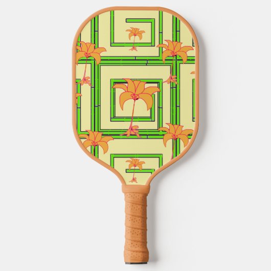 Bleke Geel Groene Geo Bloemen Pickleball Paddle (Voorkant)