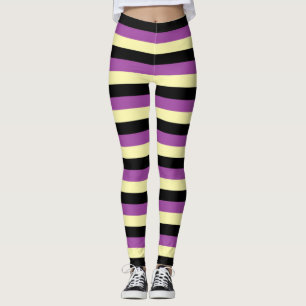 Bleke geel, zwarte en Paarse strepen Leggings