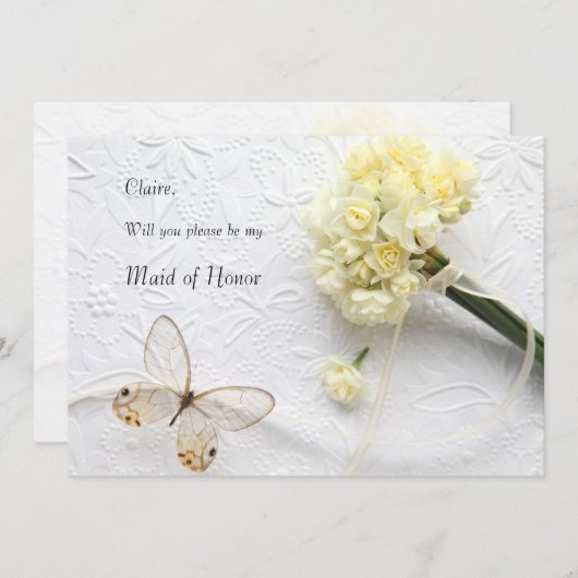 Bleke gele bloemen met vlinder bruidsmeisje kaart (Voorkant / Achterkant)