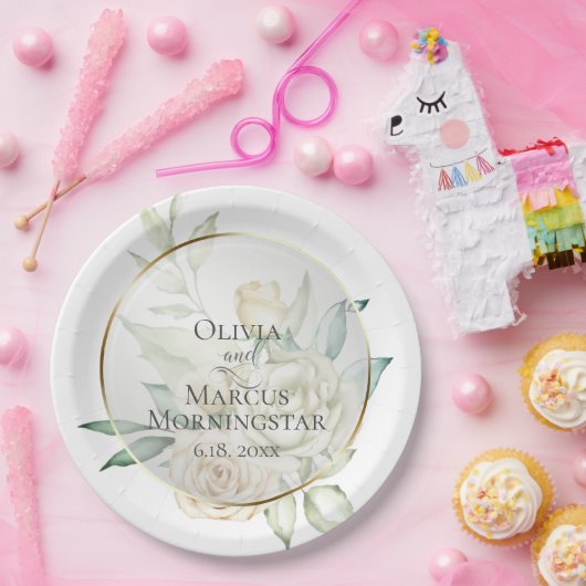 Bleke Gele Blush Rozen Zomerbruiloft Papieren Bordje (Feest)