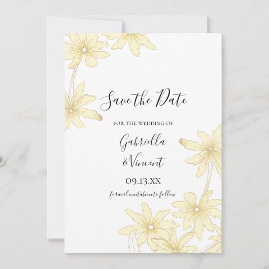 Bleke Gele Daisies Wedding Save the Date (Voorkant)