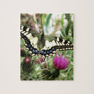 Bleke gele en blauwe vlinder legpuzzel
