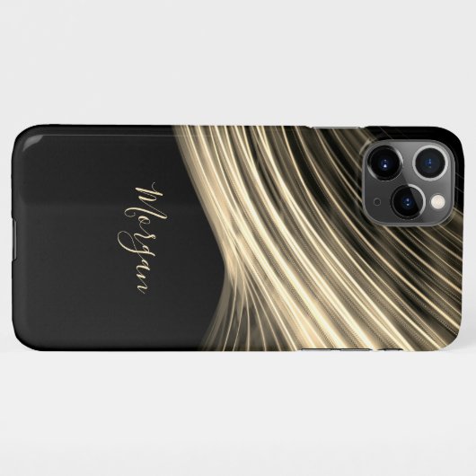 Bleke Gold Curved Light Rays, Gold Script Name iPhone Hoesje (Achterkant horizontaal)