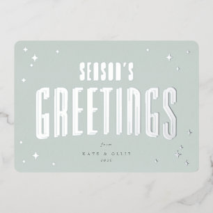 Bleke Green Season's Greerings Retro Stars Flat Folie Feestdagenkaart